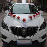 White Rose Artificial Flower for Wedding Car Decoration Bridal Car Decorations Door Handle Ribbons Silk Flower