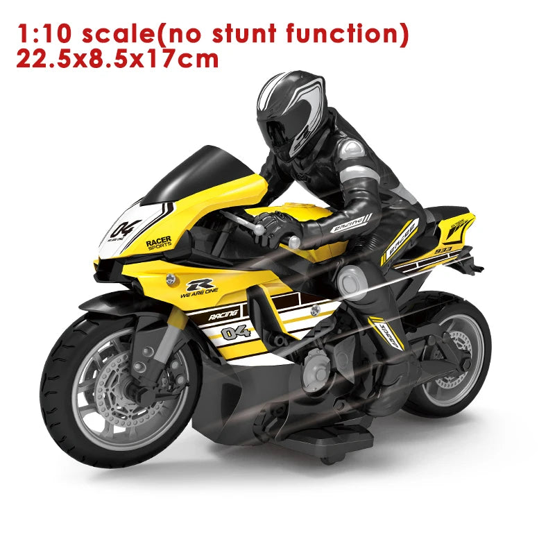 RC Motorcycle 1:10 Electric RC Drift Motorcycle with 4CH Remote Control close-up view