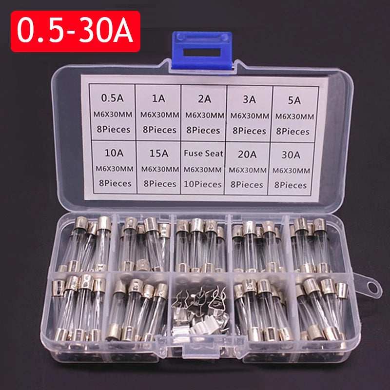 100/72pcs Car Fast-blow Glass Fuses Car Glass Tube Fuses 0.2-20A 0.5-30A Assorted K additional angle