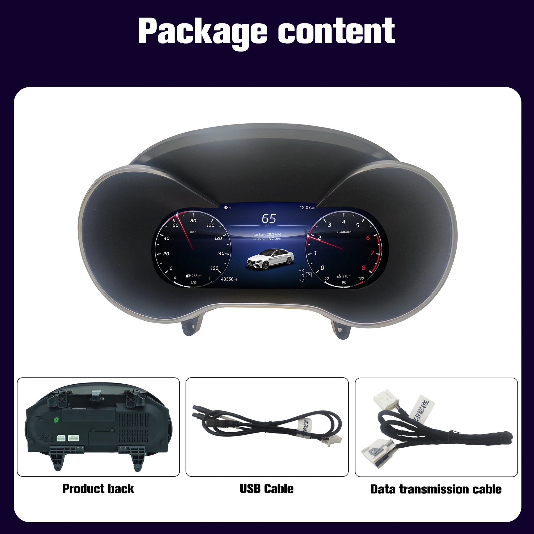 12.3 Inch Digital Dashboard Cluster for Mercedes Benz E/A/C Class W212 W207 W176 GLA alternate view