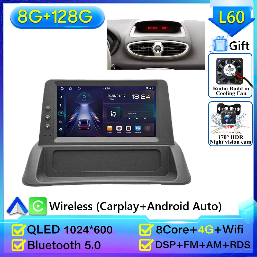 Carplay for Renault Clio 3 2005-2014 | Android 16 GPS Navigation Car Radio with 2K Scr close-up view