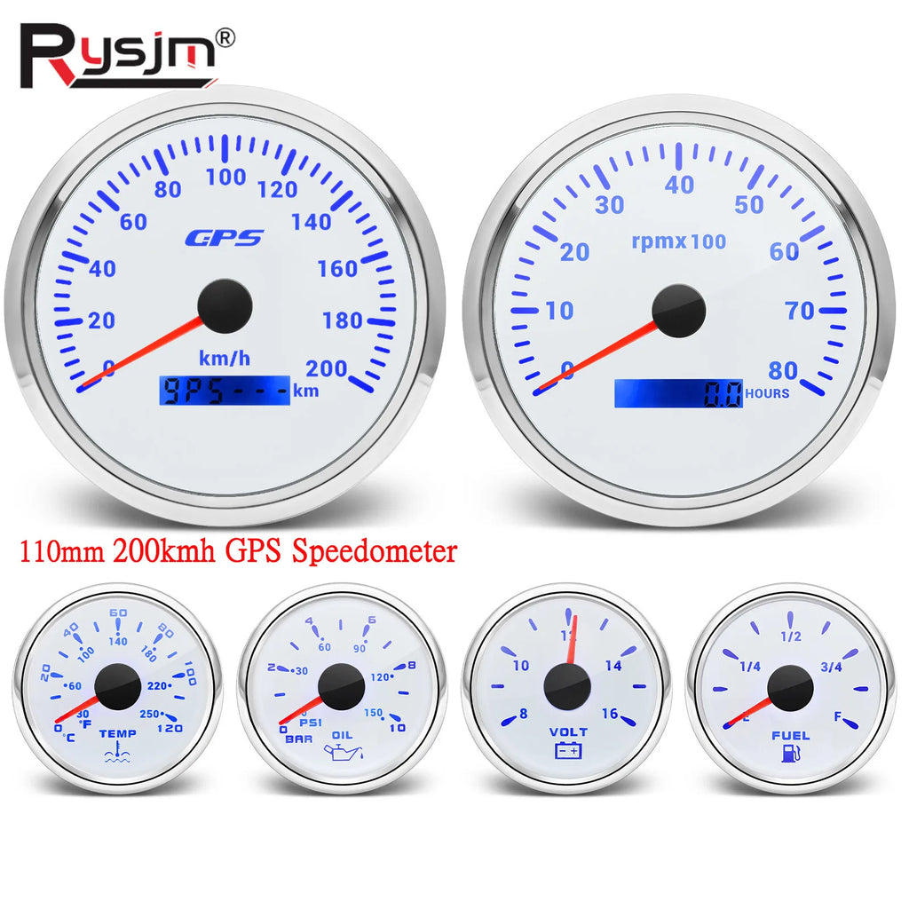 110mm Gauge+52mm Gauges 6 Gauge Set With Sensors 120MPH GPS Speedometer 8000rpm Tachometer Voltmeter Temp Press Fuel 240-33ohm
