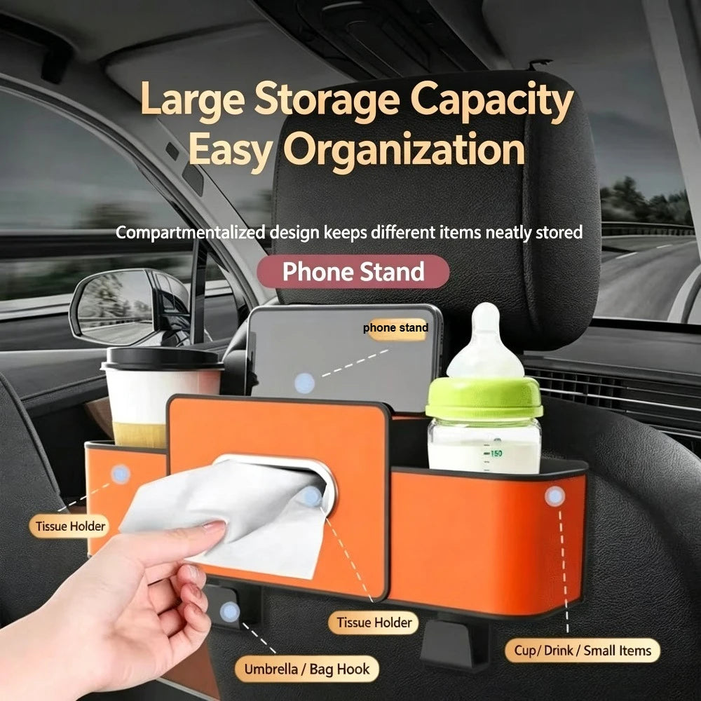 Car Seat Back Organizer with Tissue Holder, Cup Holder, Phone Stand