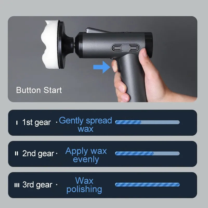 Handheld Cordless Car Polisher | Wireless Waxing & Polishing Machine for Auto Detailin close-up view