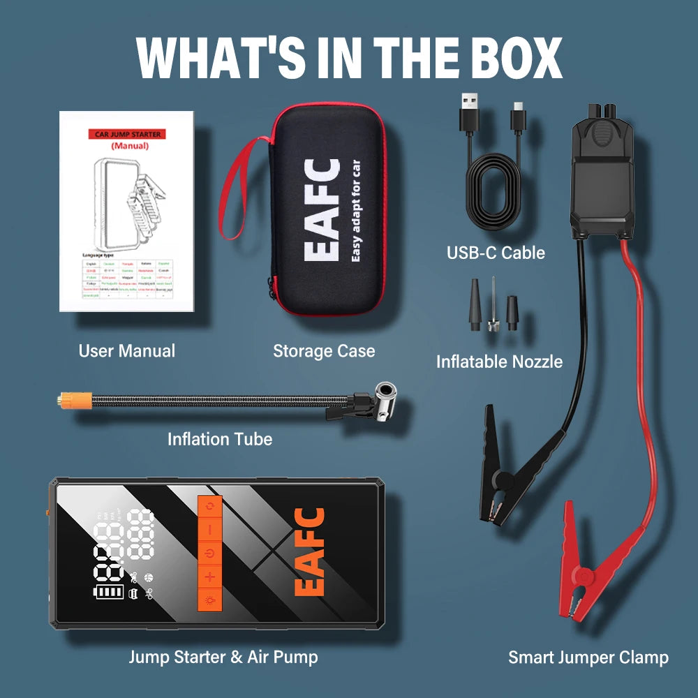 12V Car Jump Starter 4 In 1 Car Wireless Tire Inflator Pump Air Compressor Power Bank Potable Battery Starting Fast Charging