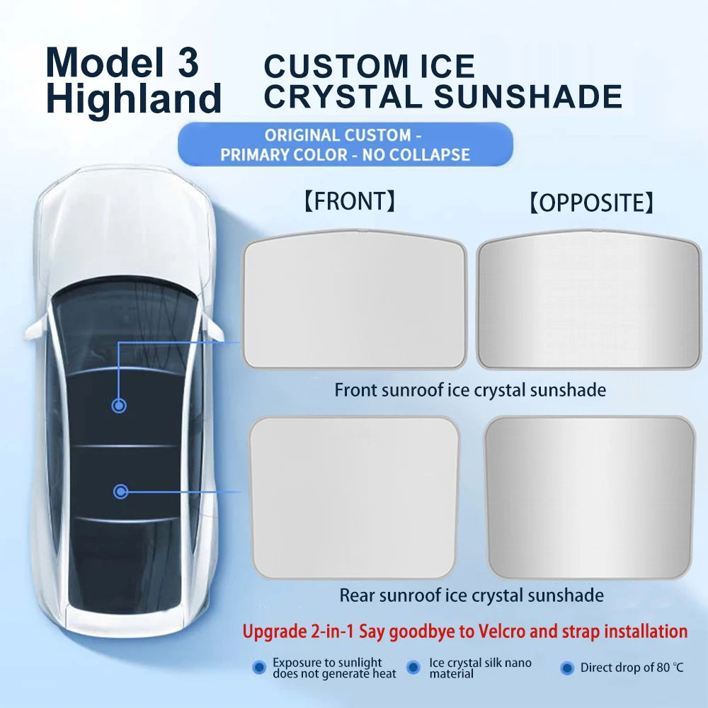 For Tesla Model 3 Highland 2024 Sunshade | Ice Cloth Buckle Sun Pare Front Rear Skyli alternate view