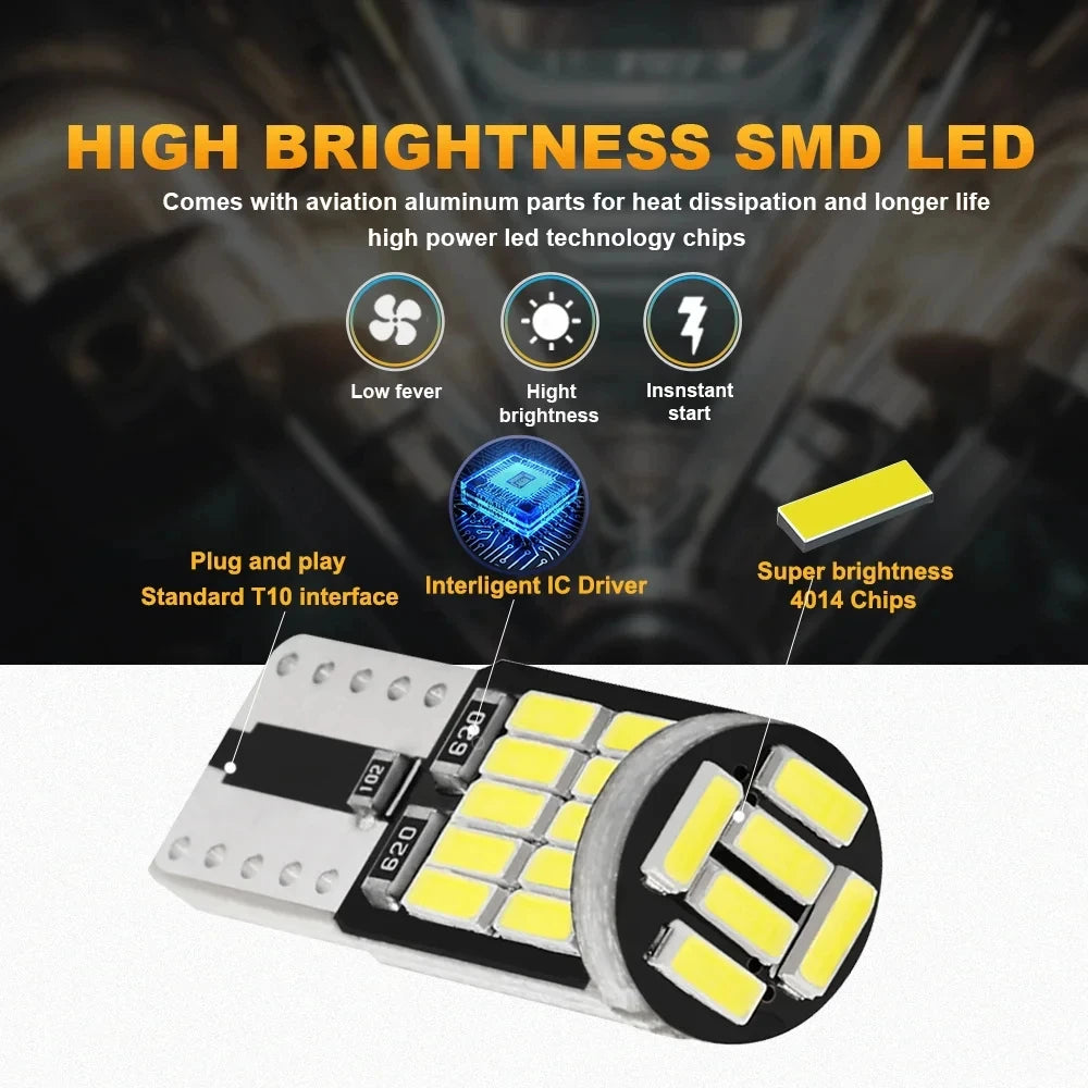 10PCS W5W T10 Led Bulbs Canbus 4014 SMD 6000K 168 194 Led 5w5 Car Interior Dome Readi alternate view