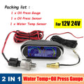 2 in 1 Car LCD Gauge Digital Water Temperature Meter and Oil Pressure | 1/8 NPT Sensor for 12V 24V V