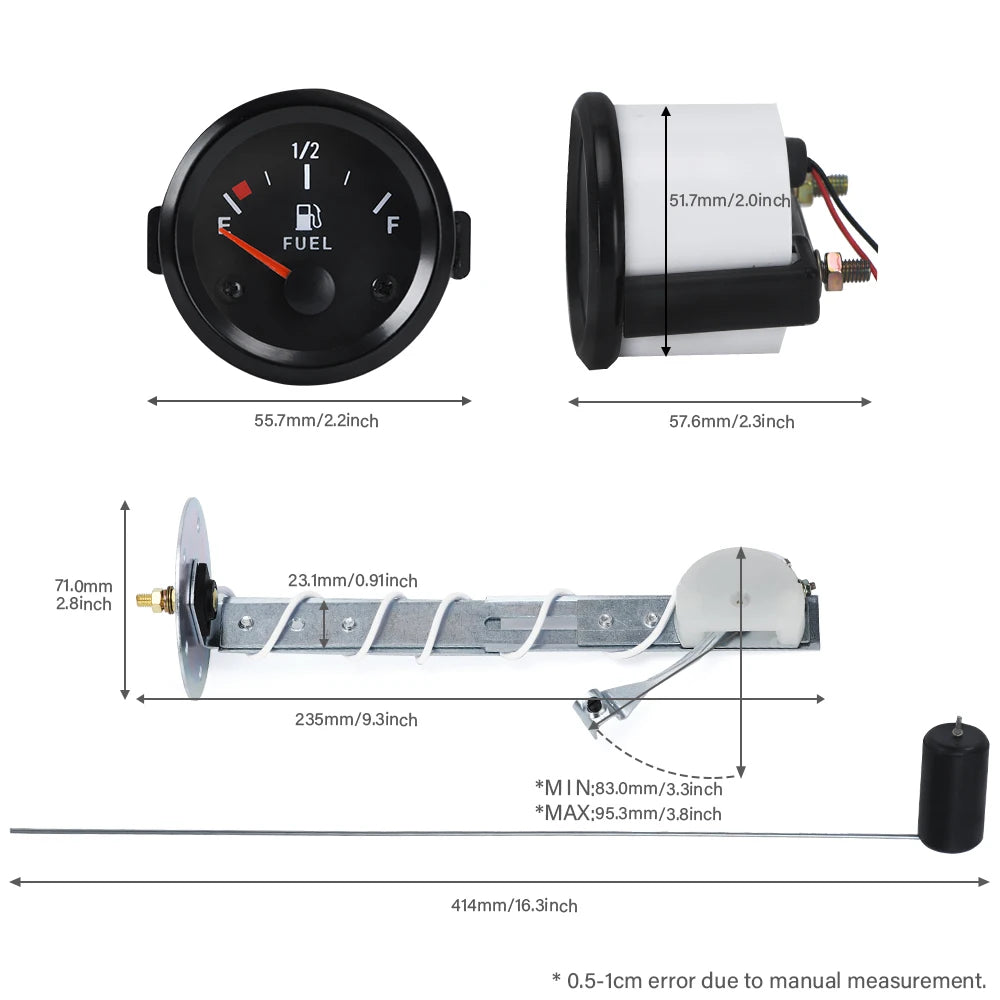 Universal 52mm Fuel Level Gauge with White LED Light | 12V Car Vehicle Meter additional angle