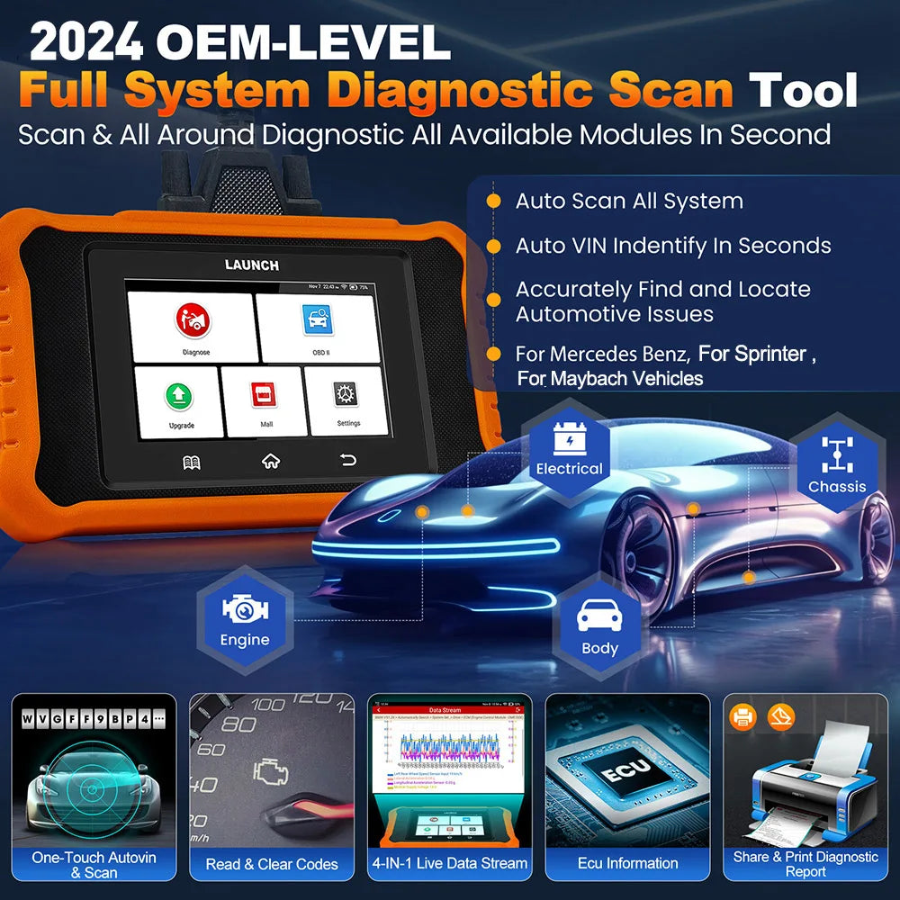 LAUNCH X431 Elite 2.0 Car Full System Diagnostic Tools OBD2 Scanner Active Test ECU Coding 31+ Service Lifetime Free Update