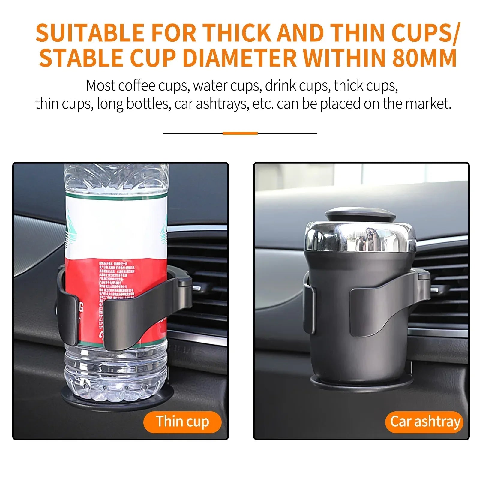 Universal Car Cup Holder with Air Vent Outlet Mount | Holds Coffee, Water Bottles, Can close-up view