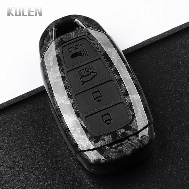 ABS Carbon Fiber Style Car Key Case Cover For Hyundai i30 ix25 Elantra KONA Solaris Azera Grandeur TM Accent Santa Fe Keychain