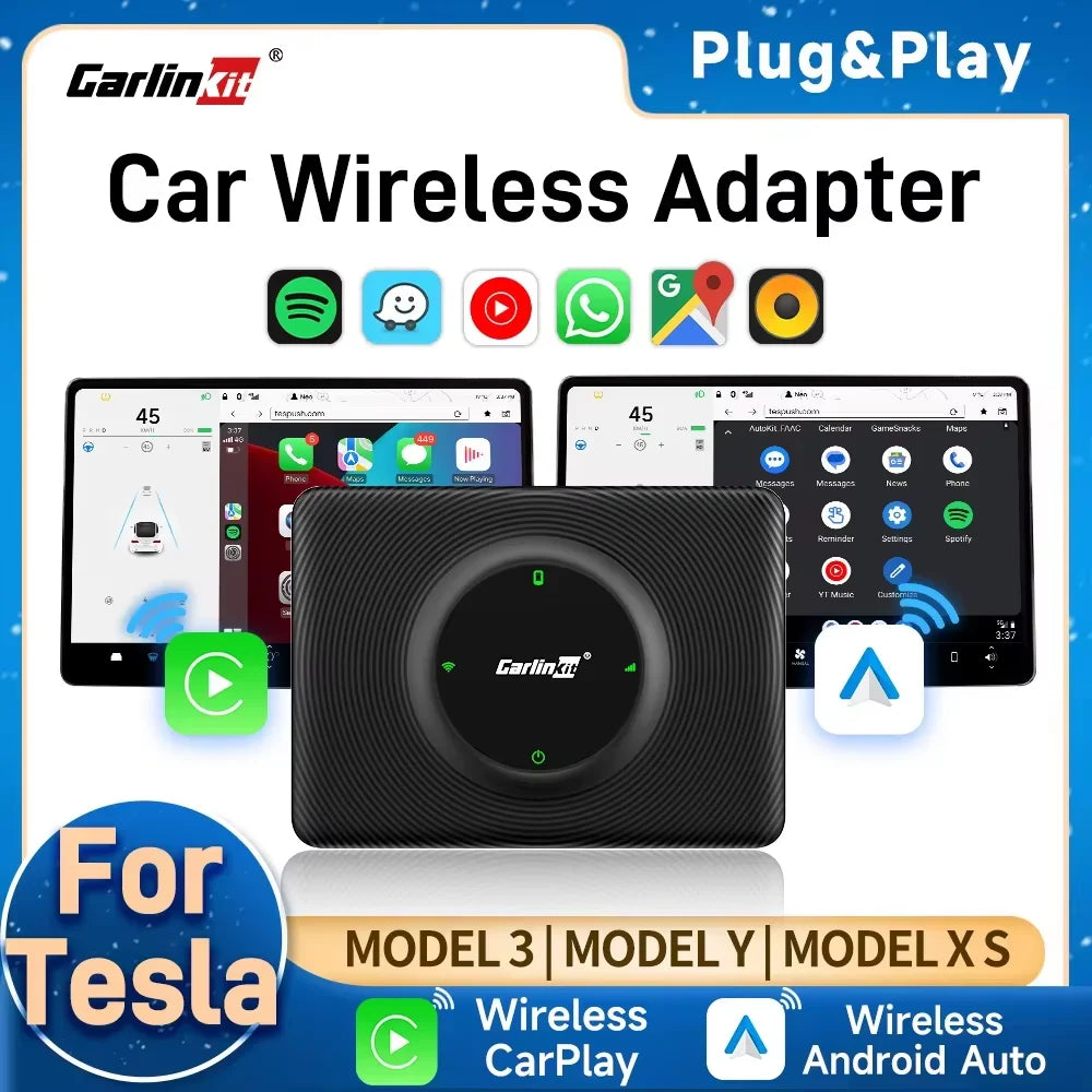 CarlinKit USB Adapter Wireless Android Auto CarPlay 2-In-1 Smart Box for Tesla Model 3 Model Y | Dua