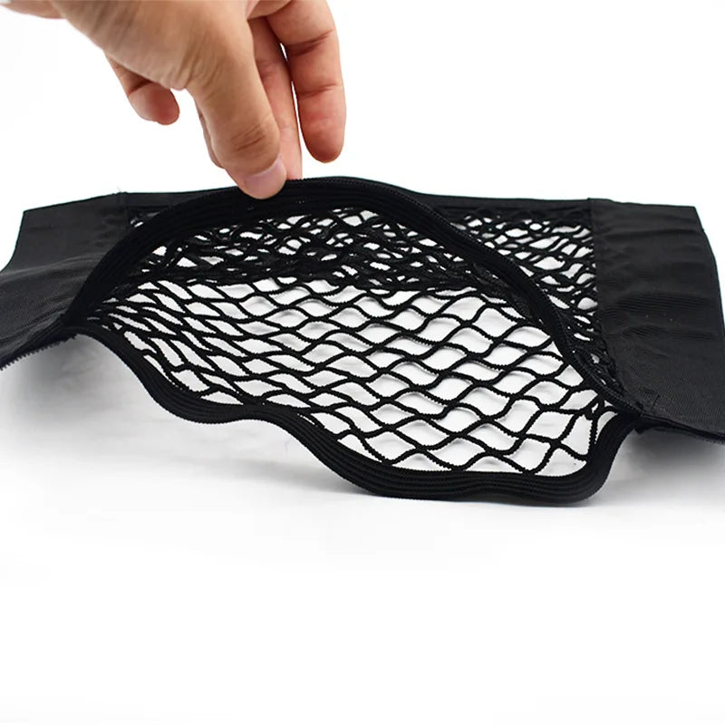 Car Seat Back Organizer Trunk Net Mesh Pocket Elastic String Net Magic Sticker Univers close-up view