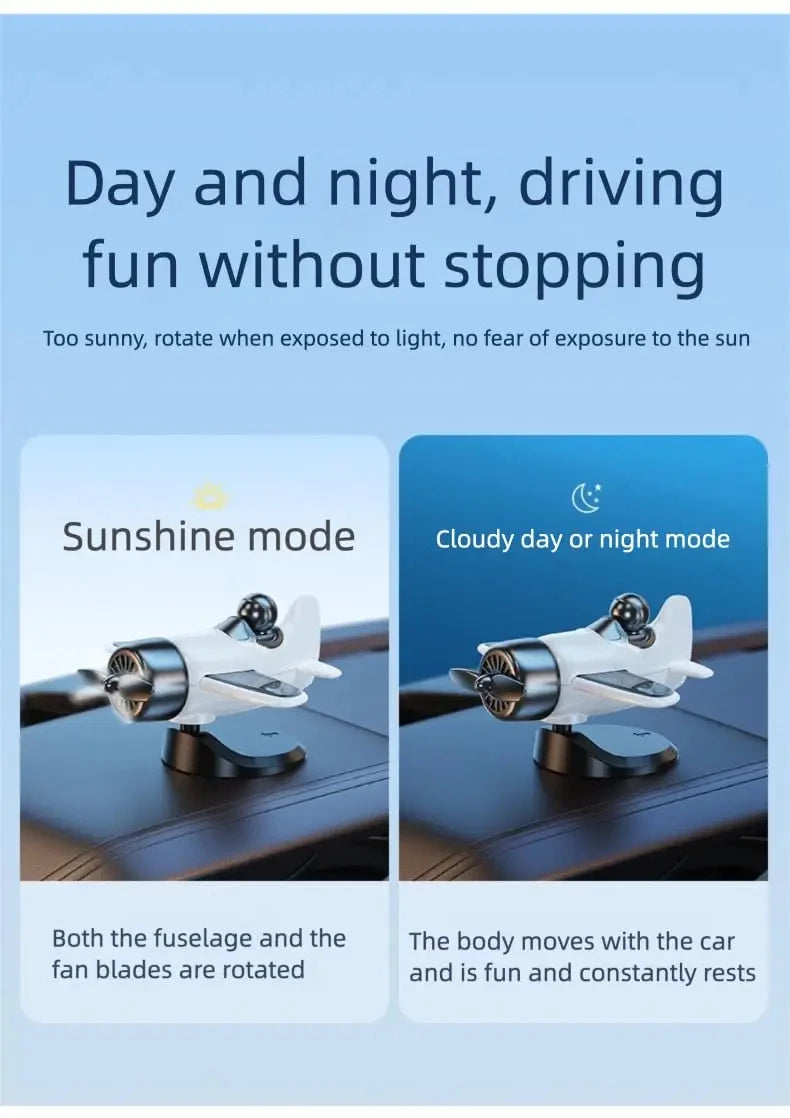 Solar Powered Rotating Airplane Car Dashboard Ornament 360°