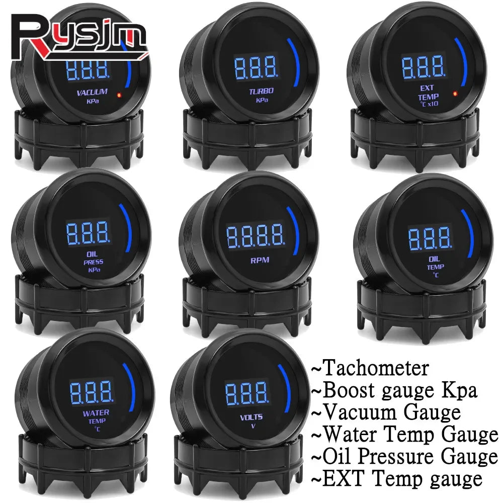 52mm Car Gauge Set | Digital Turbo Boost Water Temp Oil Pressure Voltmeter