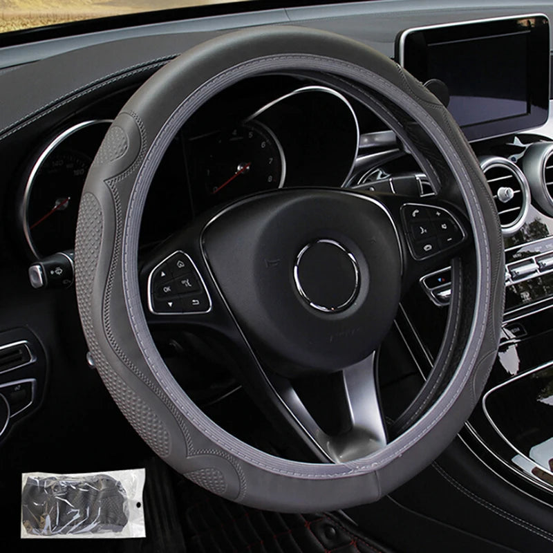 [FE] [FE] Universal Auto Car Steering Wheel Cover Leather Breathable Anti-slip 38cm detail view