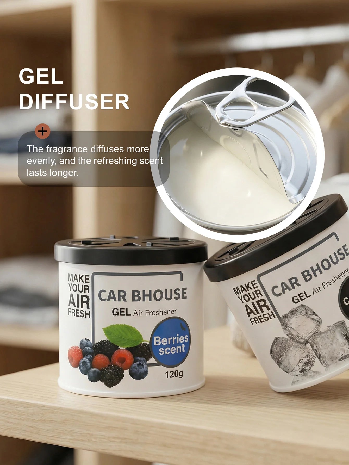 Dual-Purpose Car and Home Air Freshening Gel | 120g Long-Lasting Fruity and Floral additional angle