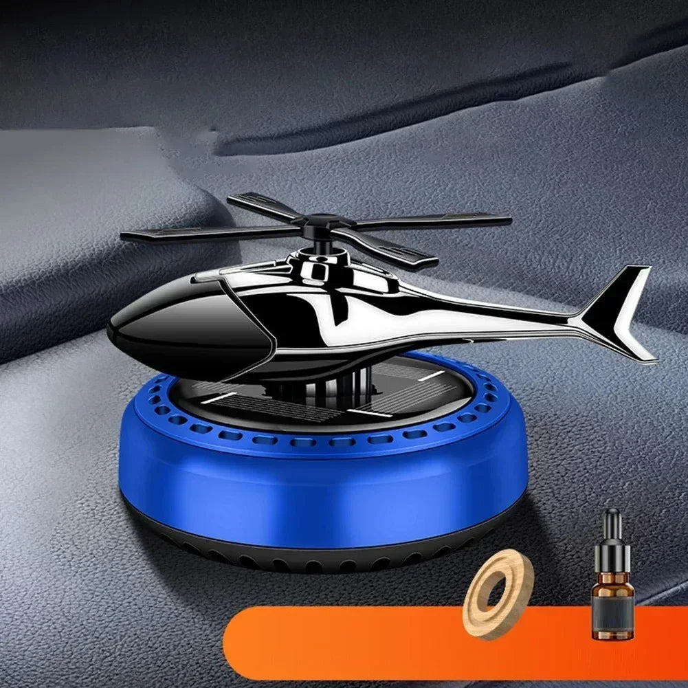 Solar Car Air Freshener Helicopter | Rotating Propeller Dashboard Diffuser close-up view