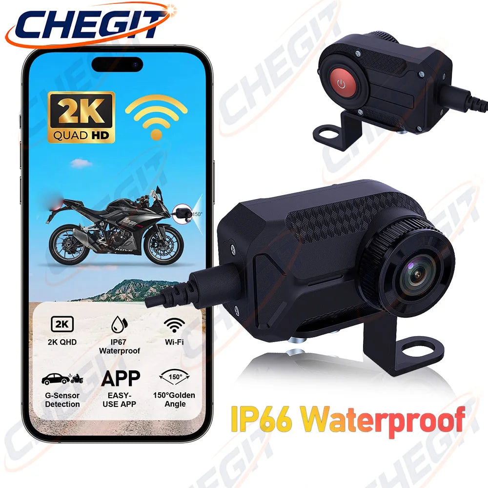 2K HD WiFi Motorcycle DVR | Waterproof IP66 Dash Cam with 170° Wide Angle and Loop Recording