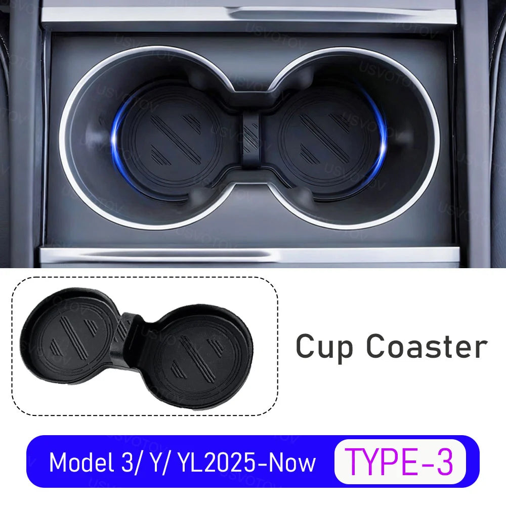 Tesla Cup Holder Insert & Armrest Box Organizer – TPE Center Console Protector for Mo lifestyle view