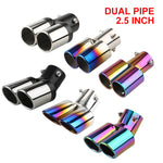 1PCS 2.5" Inlet Decoration Chrome Tail Pipe Car Styling Car Exhaust Trim Muffler Pipe Tail Stainless Steel Curved Double Outlet