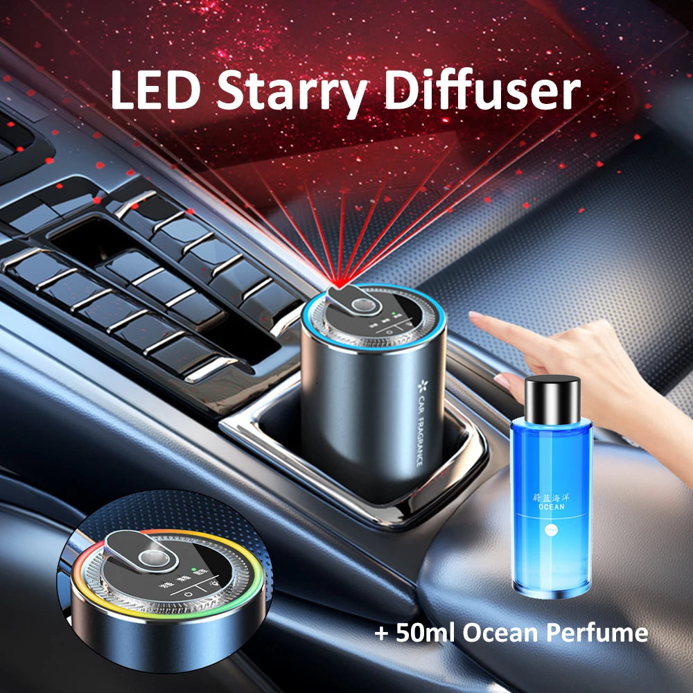 LED Starry Sky Car Diffuser 50ml Aroma Car Flavoring Cologne Air Freshener for Cars Ocean Fragrance Car Scent Air Perfume in Car