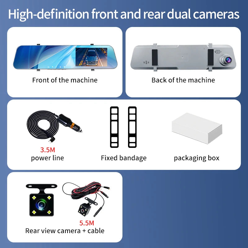 12" Rearview Mirror Dash Cam | 5MP, Dual Lens, Night Vision, Wide Angle close-up view