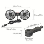 Car Fan 360° 3-speed Car Seat Back Cooling Fan USB Charge Dual Head Fan Adjustable additional angle