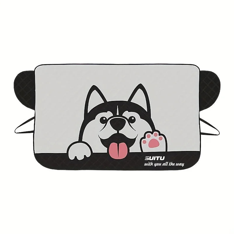 Universal Cartoon Front Car Snow Frost Cover | Windshield Frost Protection & Sunshade alternate view