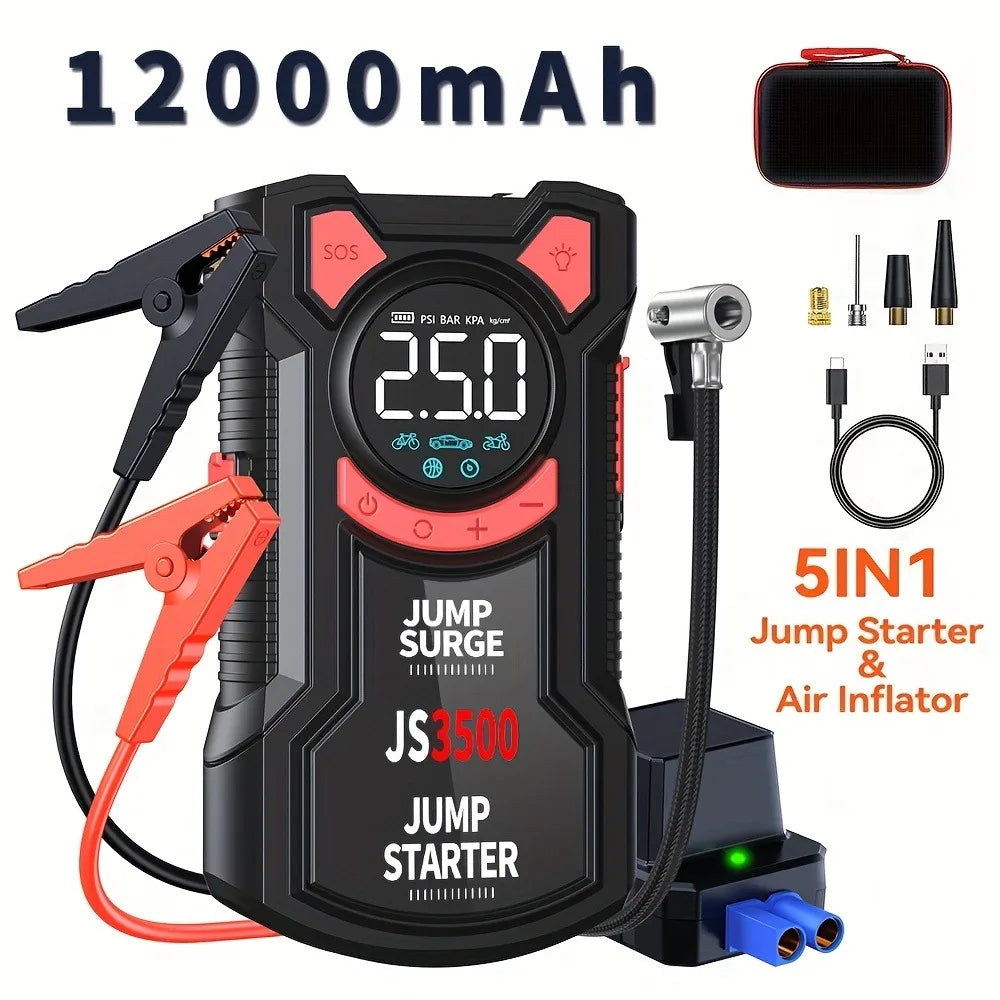 PAIVIROKU 5-in-1 Multifunctional Air Pump Jump Starter with Air Compressor 3000A Peak/150PSI Battery Jump Starter Digital Tire Inflator
