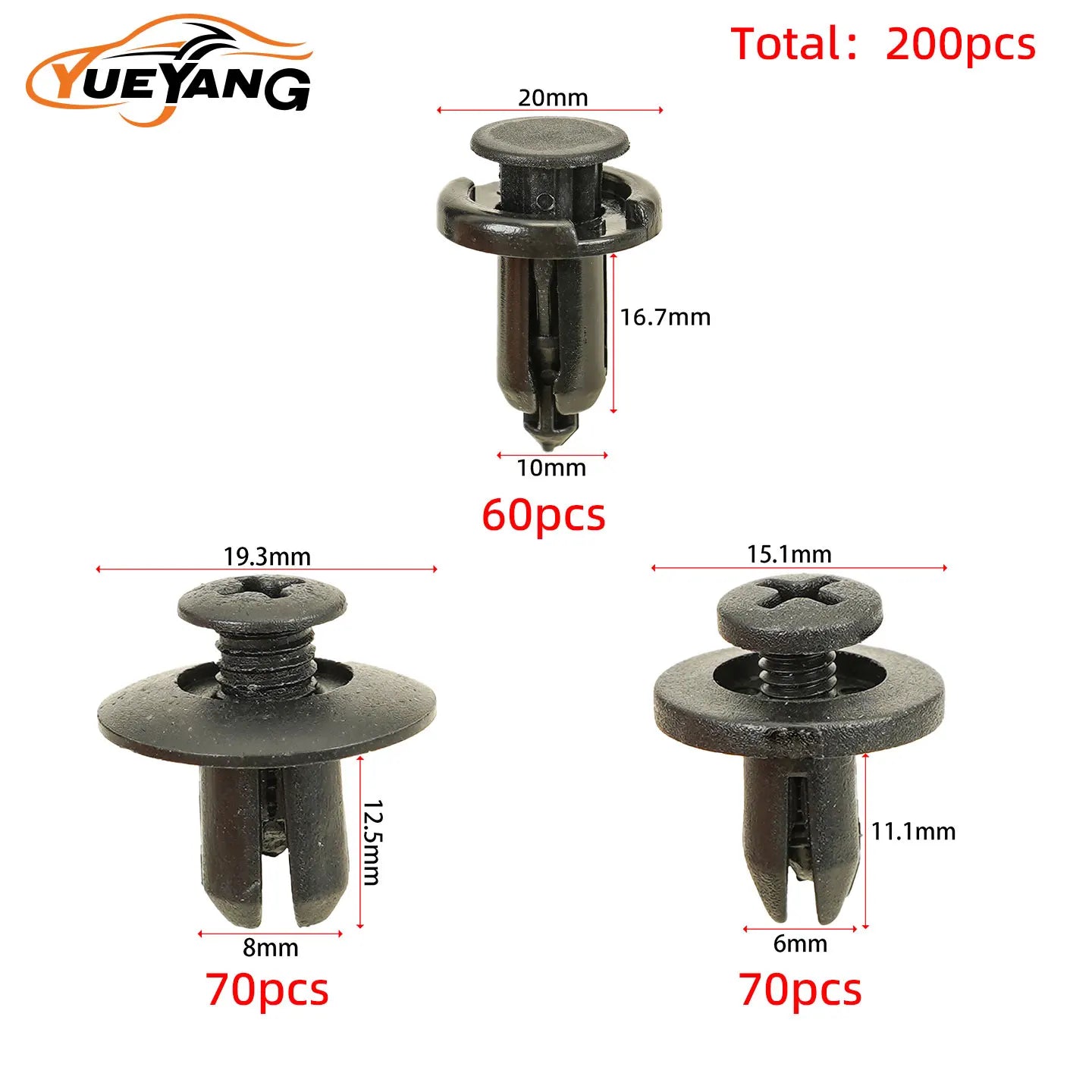 YUEYANG 200pcs 6mm 8mm 10mm Hole Car Decorative Panel Clip Hybrid Body Bumper Mudguard Door Panel Decorative Rivet