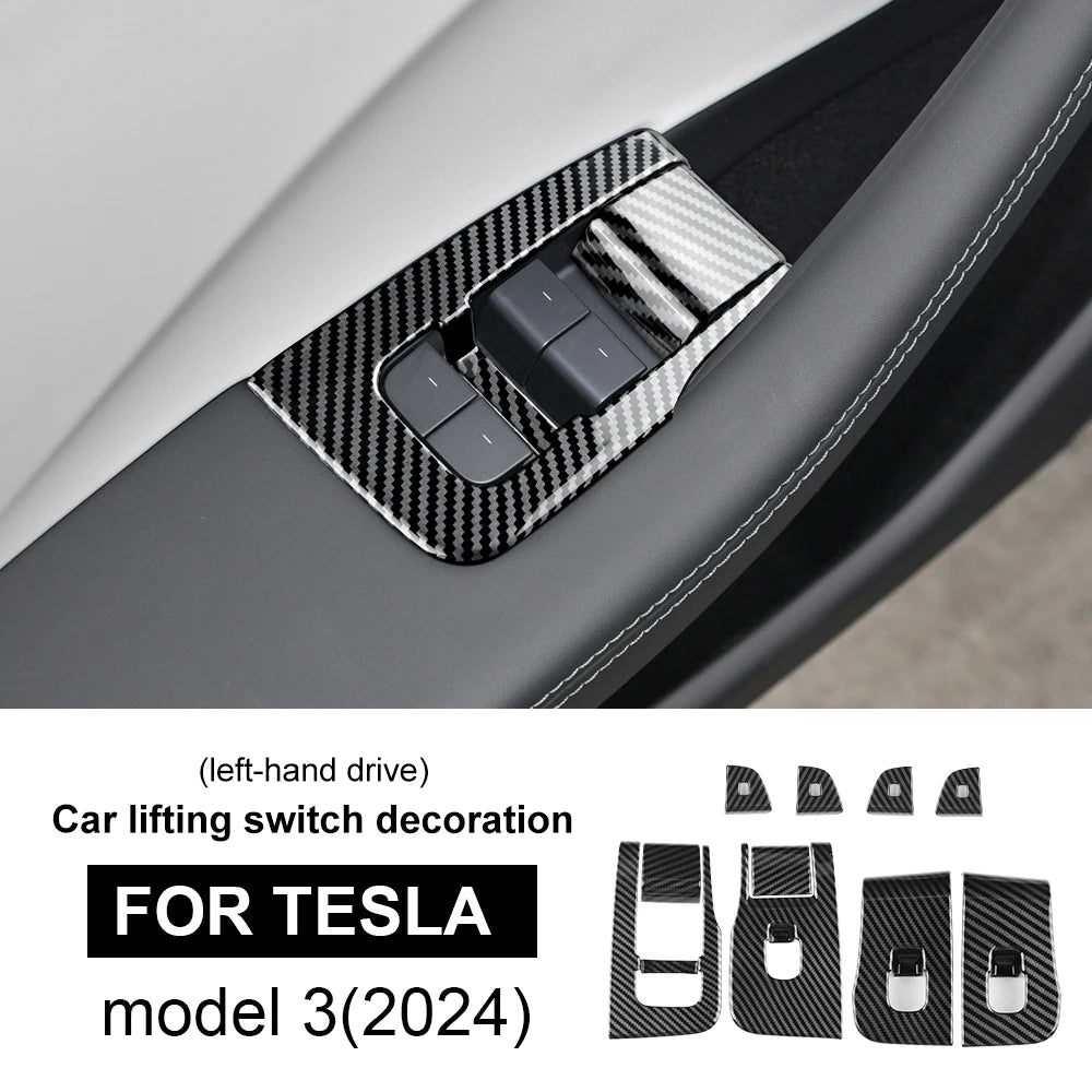 ABS Carbon Fiber Steering Wheel Frame Cover For Tesla Model 3 Highland 2024 Model Y Juniper 2025 Trim Car Interior Accessories