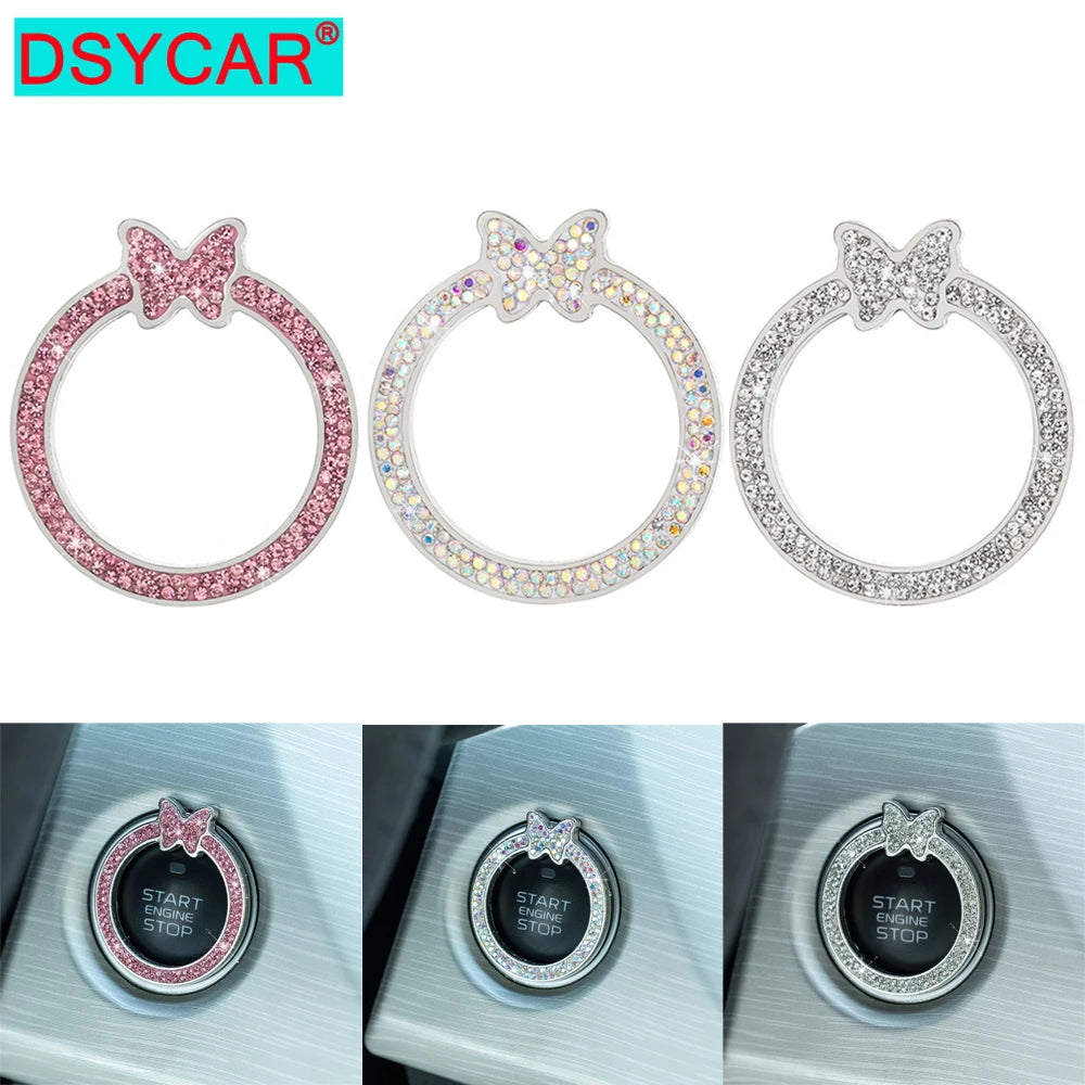 1PCS Car Bling Ring Crystal Car Stickers Rings Womens Car Decals, Push Start Button Bling Ignition R