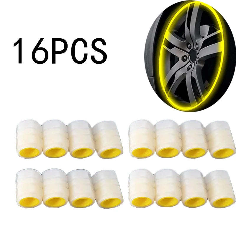 Fluorescent Yellow Glowing Tire Valve Caps | Night Safety Car Accessories lifestyle view