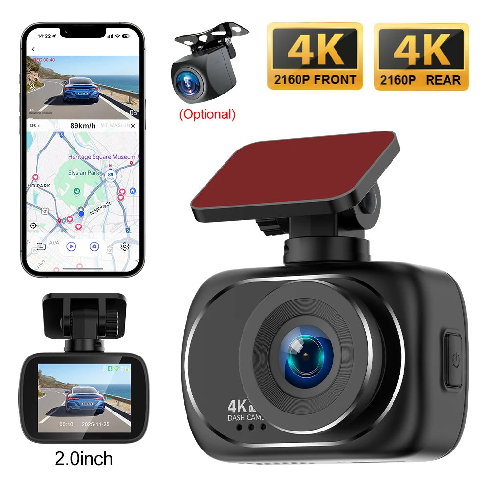 4K UHD Dash Cam | Dual Lens, GPS, WiFi, Night Vision & 4K Rear View Camera