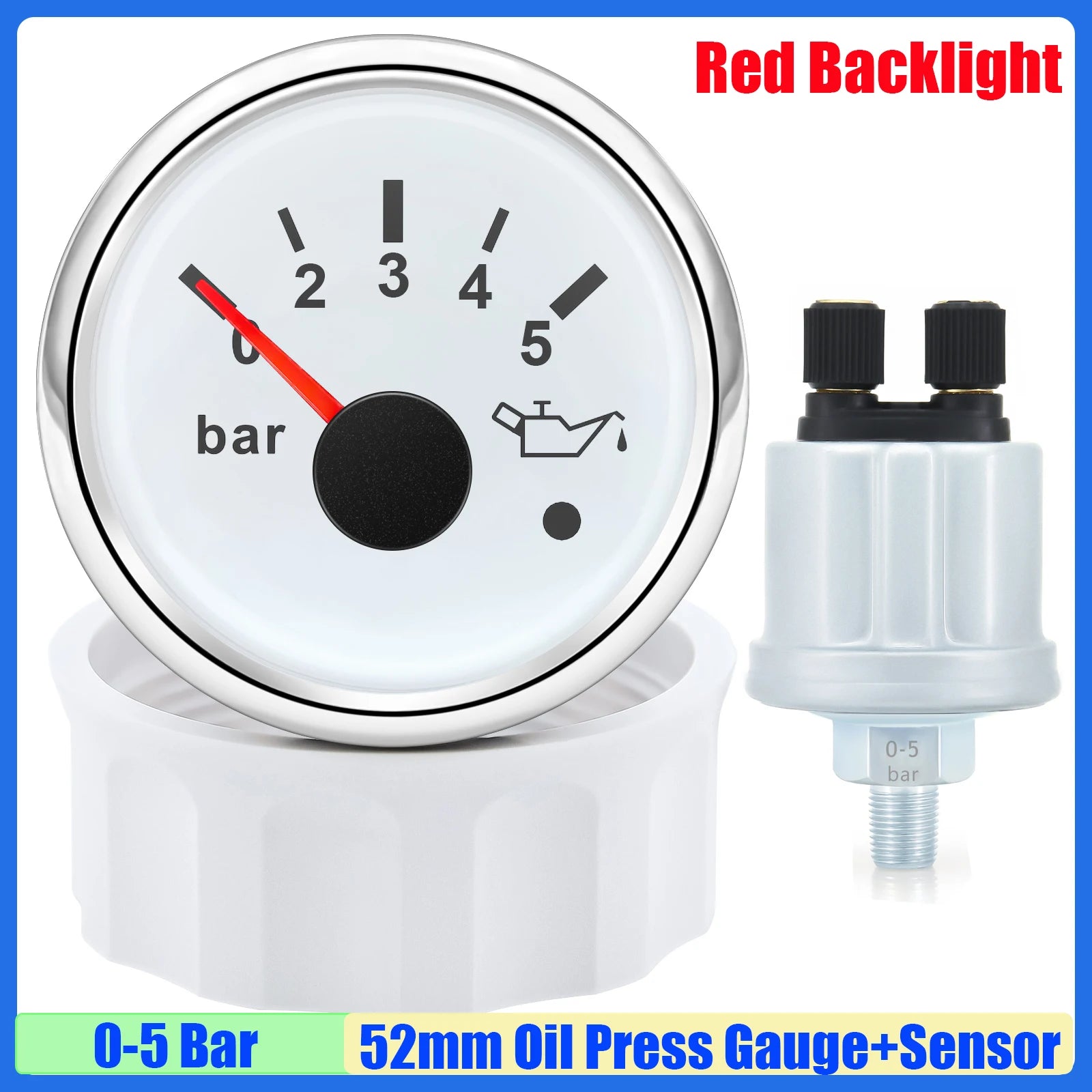 52mm Oil Pressure Gauge with Alarm Red LED | 0-5 Bar 0-10Bar Oil Press Meter with Sen lifestyle view