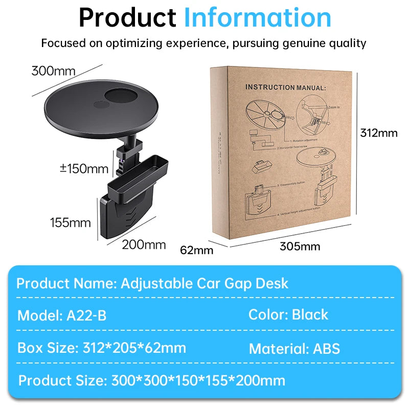 New Adjustable Car Seat Gap Mount Table Firm Stable Clamp Design 360 Rotation Height alternate view