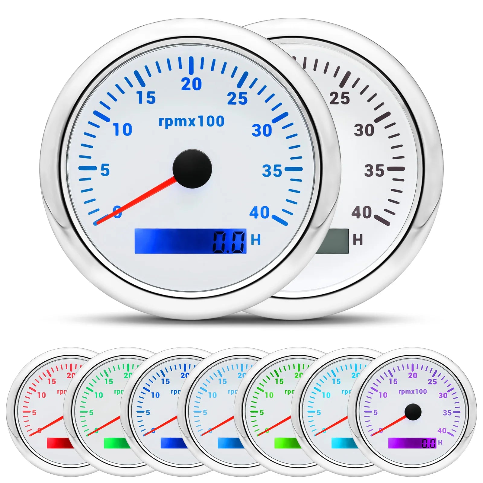 85MM Digital Tachometer 3000-8000 RPM | 7-Color Backlight LCD for Boat Car Marine RV close-up view