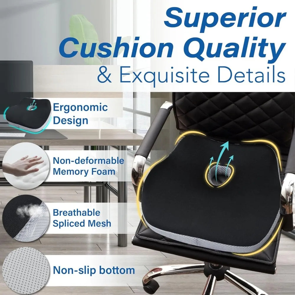 Ergonomic Memory Foam Car Seat Cushion, Anti-Pressure Hip Support Pad for Long Driving close-up view