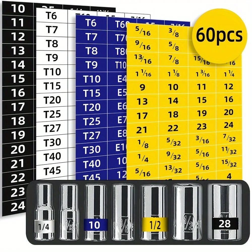 60pcs Mechanical Drive Socket Label Stickers Quick and Easy Reminder Sticker Toolbox alternate view