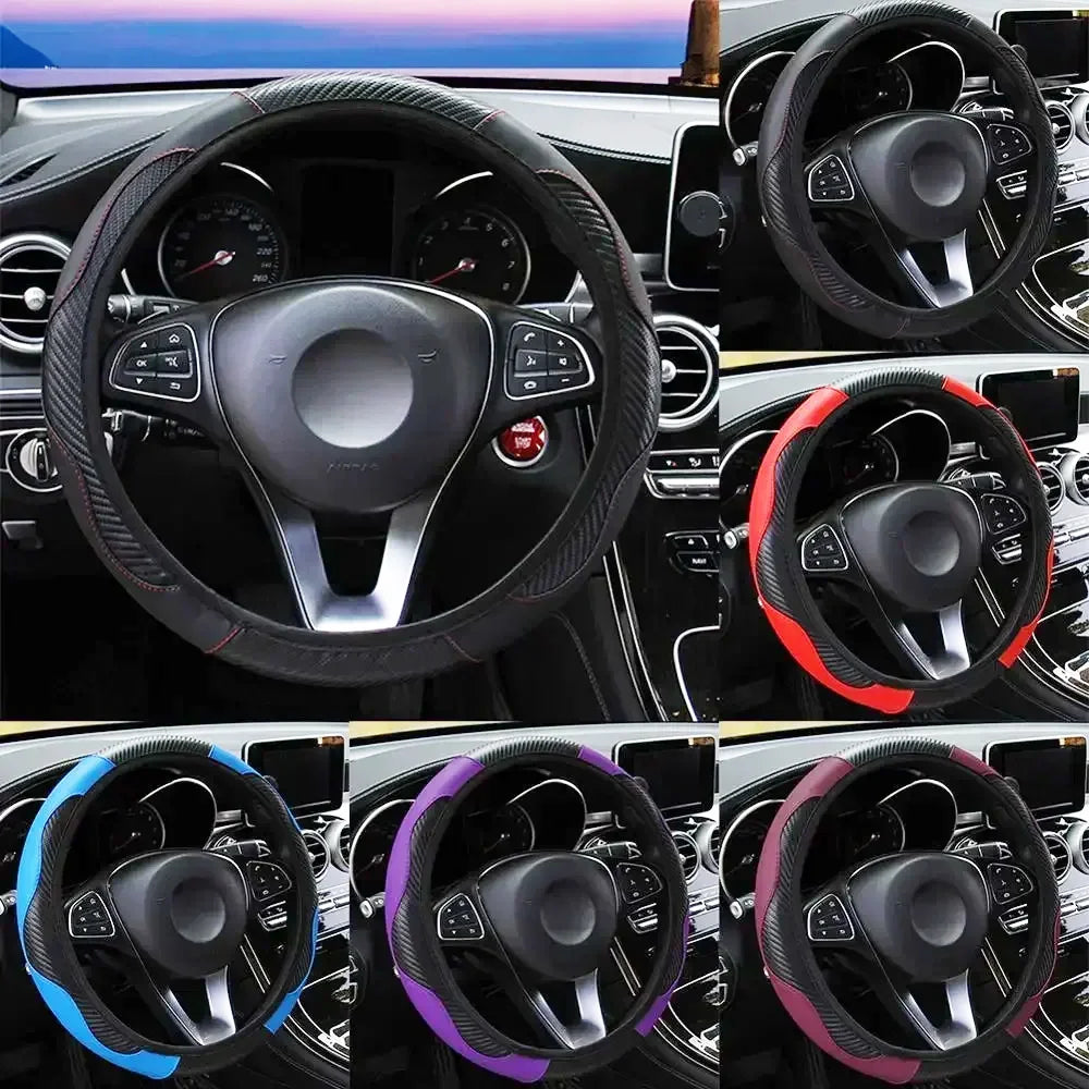 Car Steering Wheel Cover Breathable Anti Slip PU Leather Steering Covers Suitable 37-38cm Auto Decor