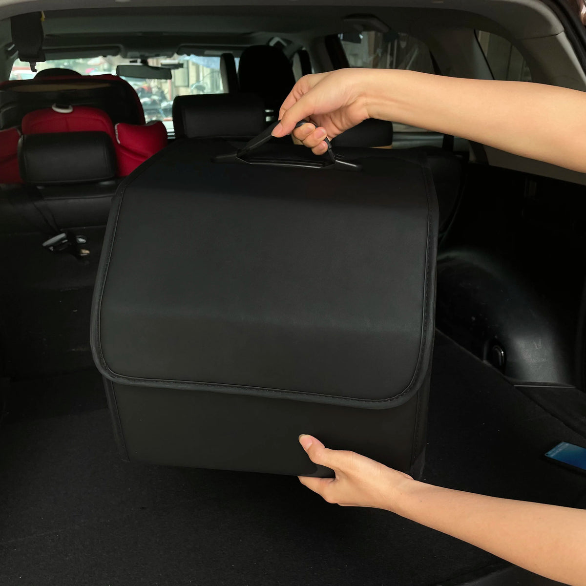Storage Box PU Leather Multipurpose Collapsible Car Trunk Storage Organizer Car Trunk close-up view