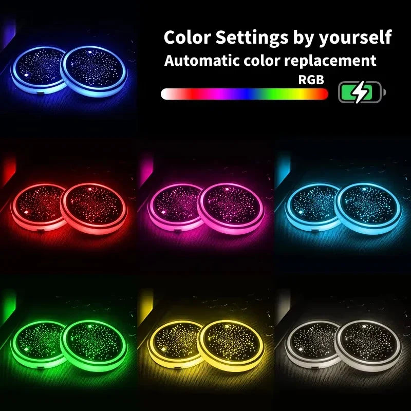 Car Cup Holder Coaster USB Rechargeable LED Atmosphere Light