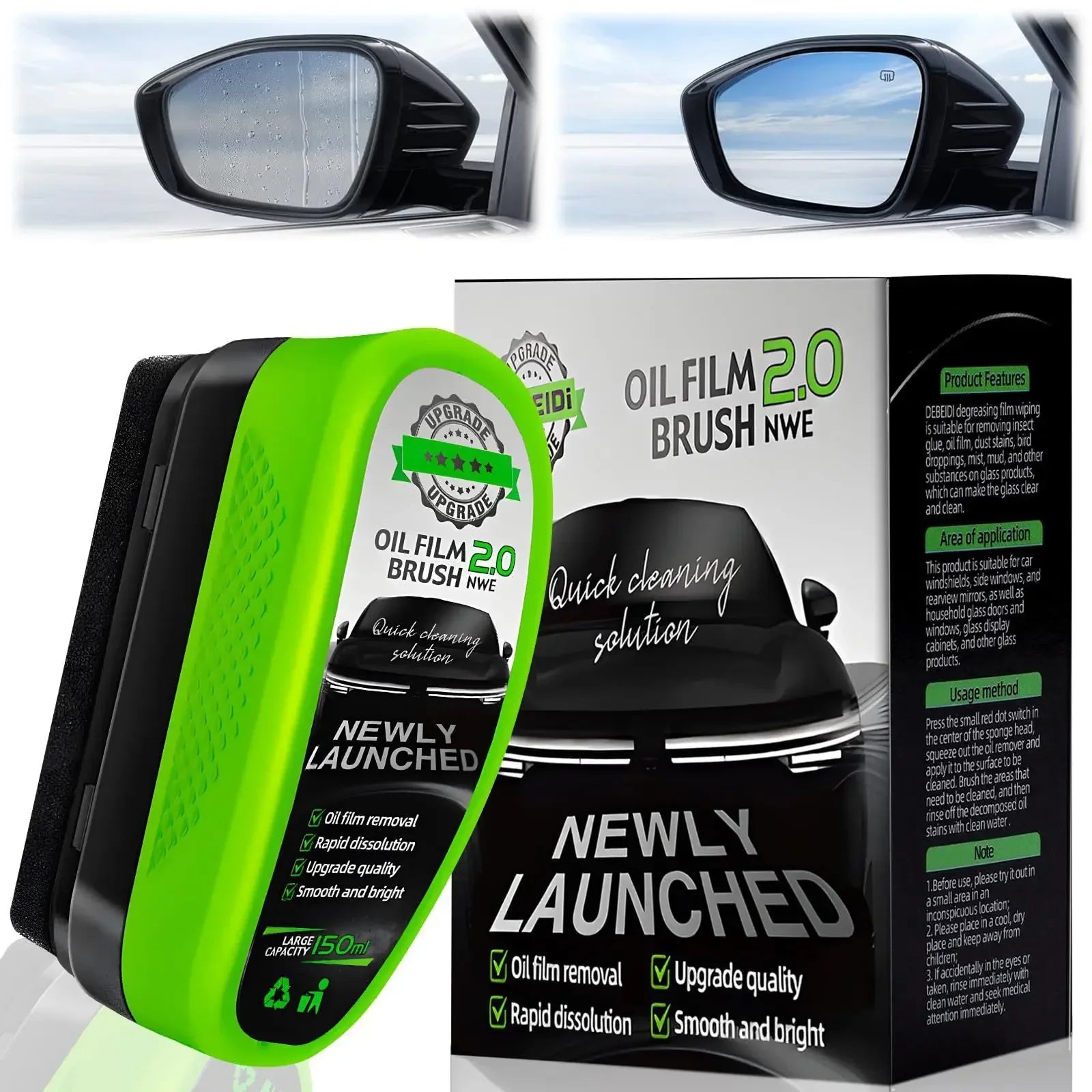 Automotive Car Oil Film Cleaning Brush-150ml Glass Oil Film Remover for Car Window-Wi alternate view