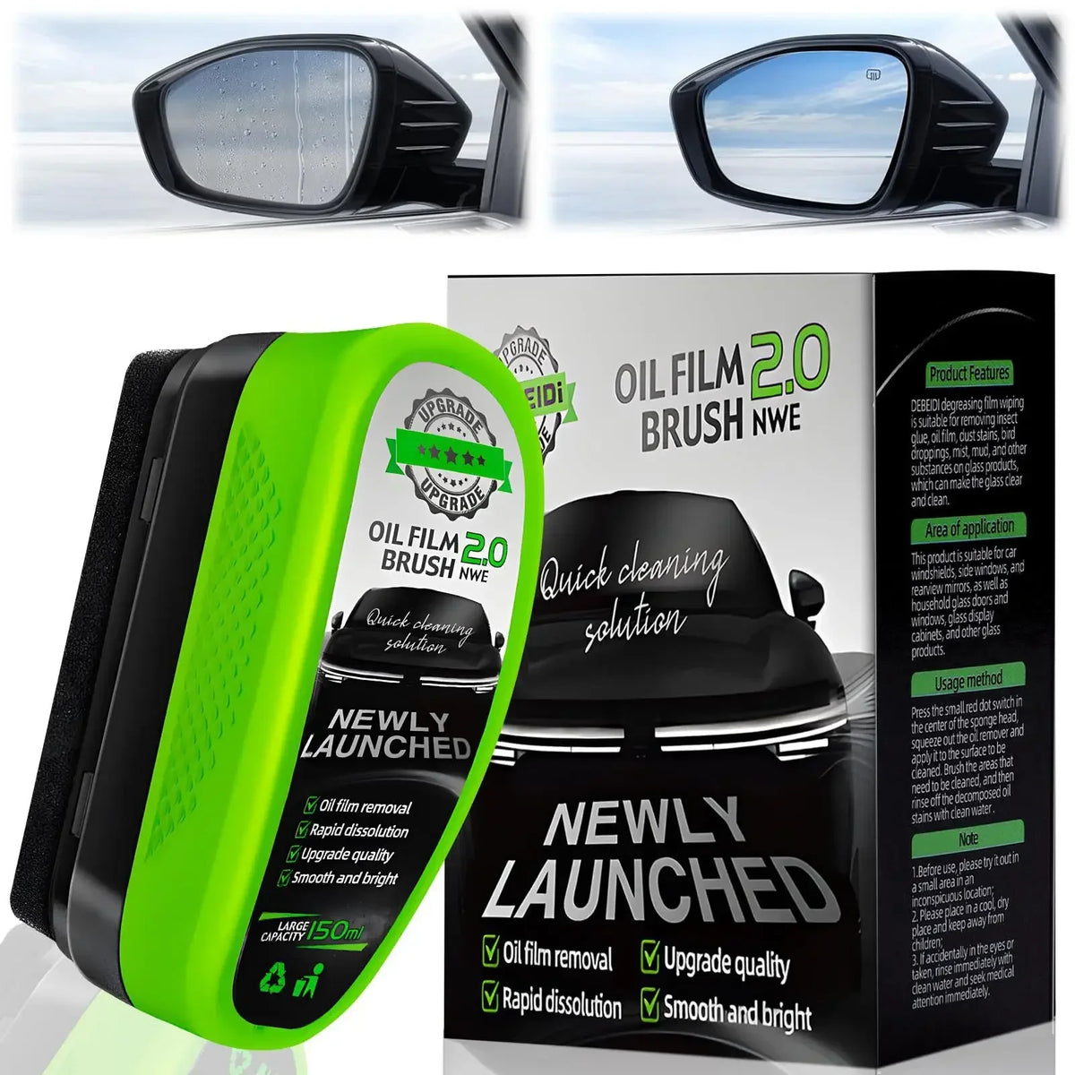 Automotive Car Oil Film Cleaning Brush-150ml Glass Oil Film Remover for Car Window-Wi alternate view
