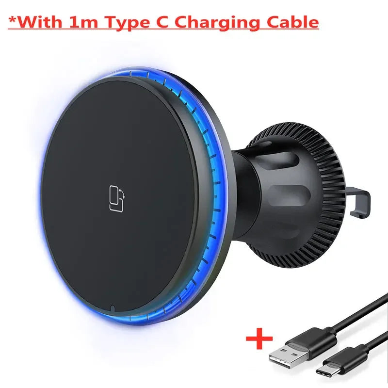 VIKEFON Magnetic Car Wireless Charger | LED/RGB Fast Charging Mount for iPhone 12-15 P close-up view