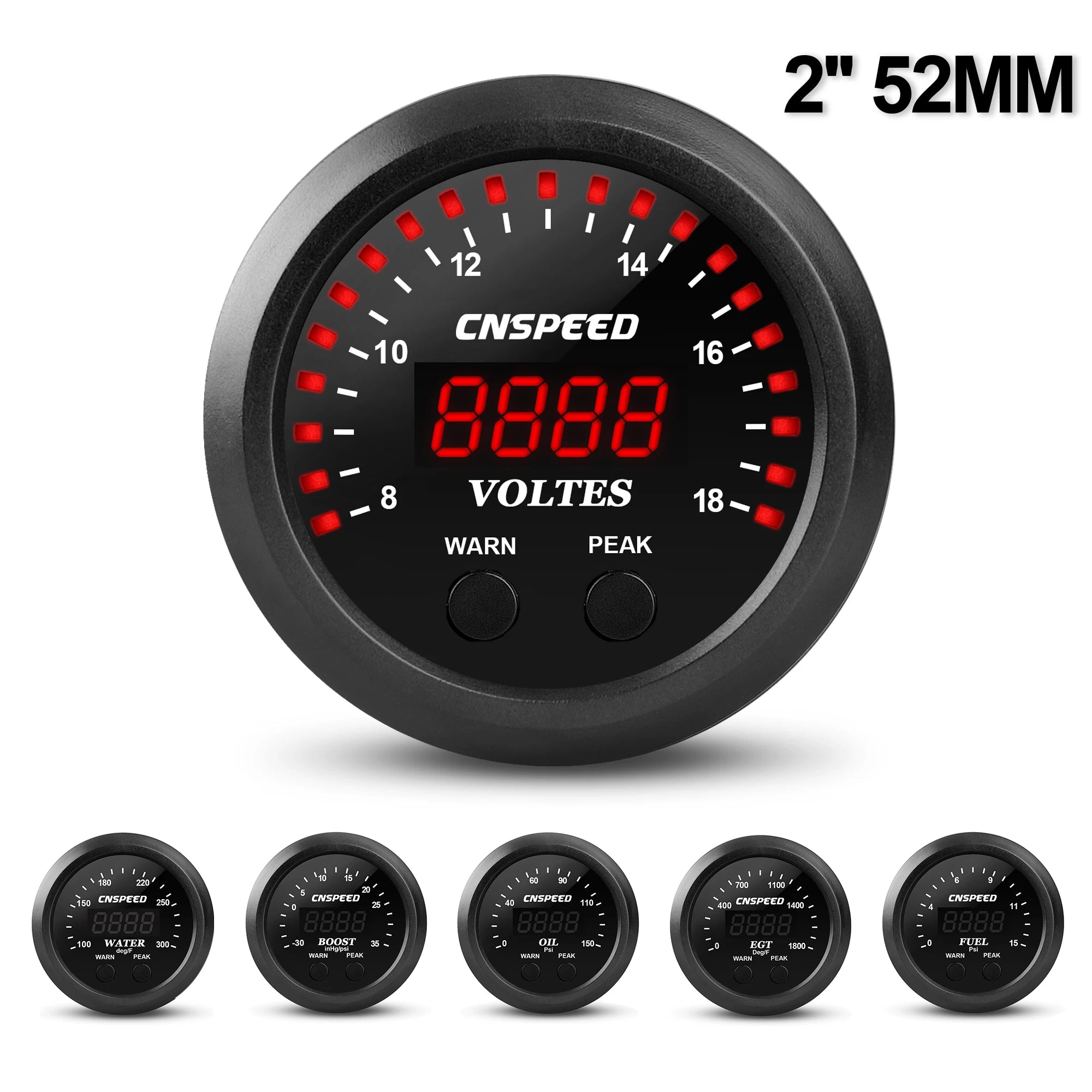 2'' 52MM Car Digital Exhaust Meter | 15psi Fuel Pressure Gauge with Water Temperature and Voltmeter