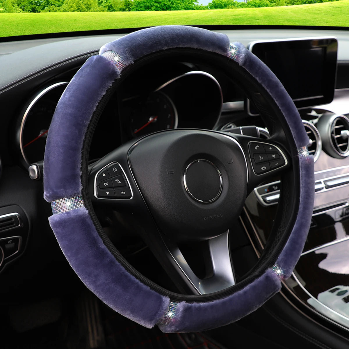 Shiny Leather Car Steering Wheel Cover Suitable for 14.5 - 15 Inch Car Interior Acces alternate view