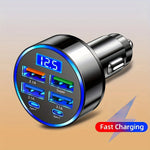 6-in-1 Fast Charging Car Adapter 3.1A Dual Type-C Digital Display Smartphones Tablets Po detail view